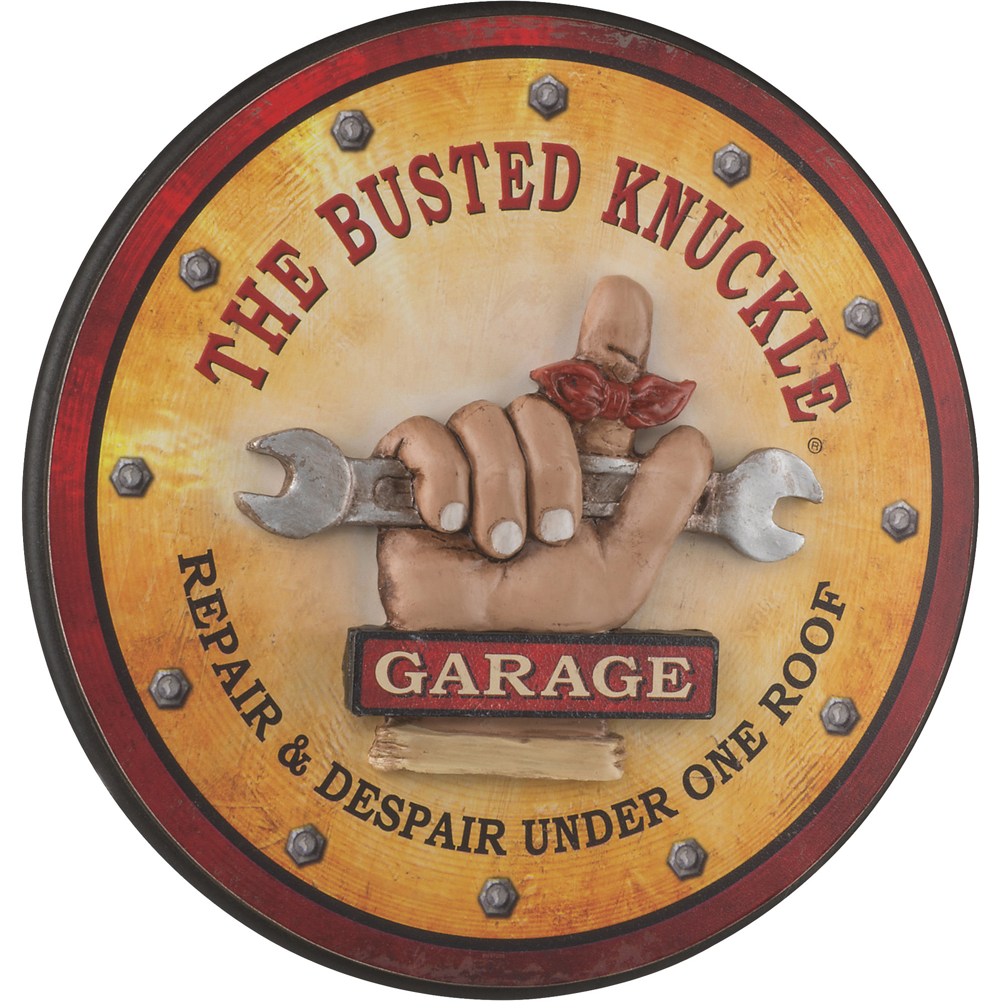 Busted Knuckle Garage 12in. Round Pub Sign, Model# BKG-75302